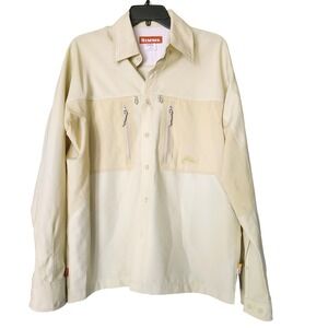 Simms Shirt Mens M Ripstop Uv Protection Fishing Solarban Outdoor Light Green‎